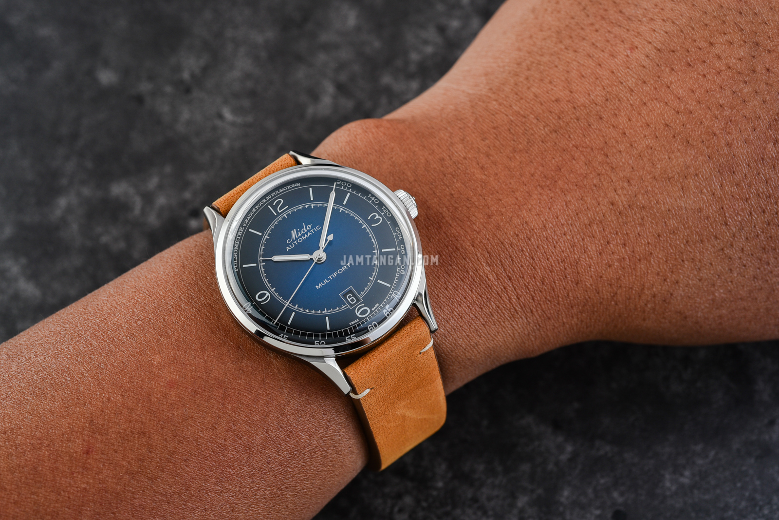 Mido M040.407.16.040.00 Multifort Patrimony Automatic Blue Dial Brown Patina Leather Strap Machtwatch