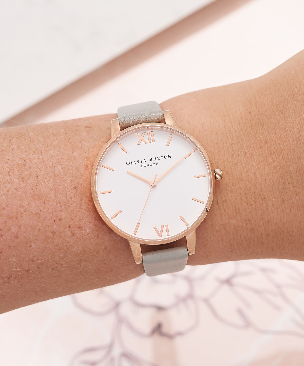 Olivia Burton OB15BDW02 Big Dial Ladies White Dial Grey Leather Strap Machtwatch