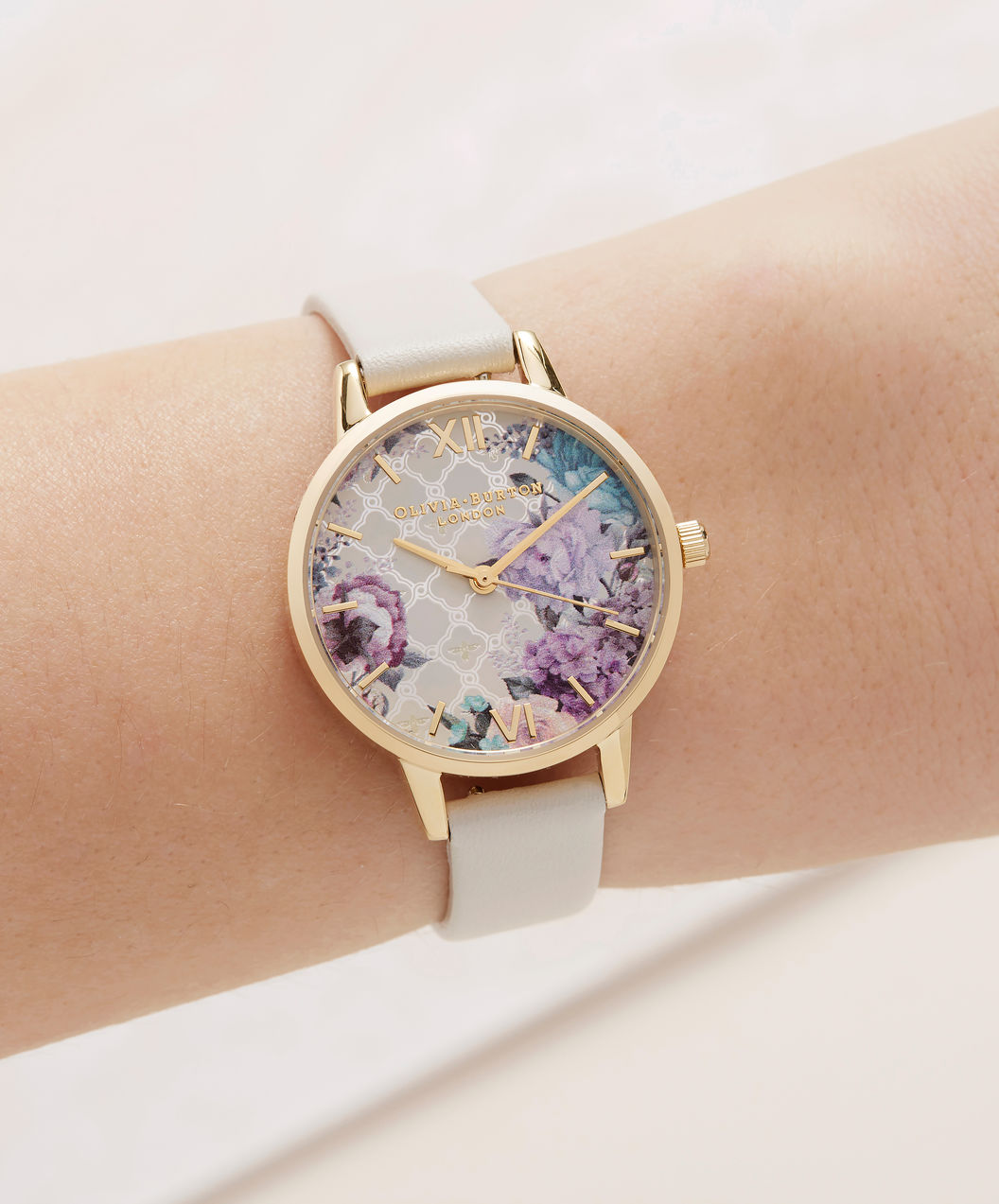 Olivia Burton OB16EG99 Glasshouse Nude Ladies Multicolor Dial Light Grey Leather Strap Machtwatch
