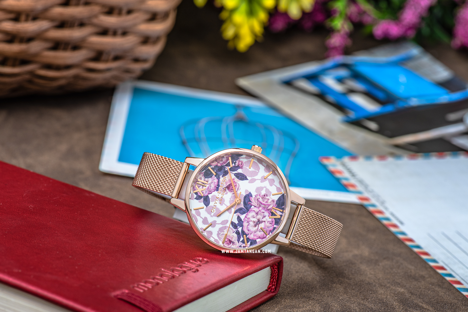 Olivia Burton Wildflower OB16LP01 Floral Dial Rose Gold Mesh Strap Machtwatch