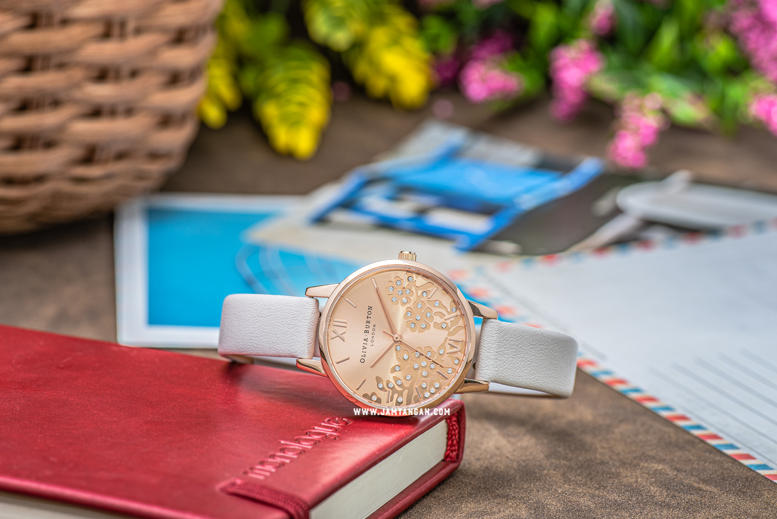 Olivia Burton Bejewelled Lace OB16MV102 Rose Gold Sunray Dial White Leather Strap Machtwatch