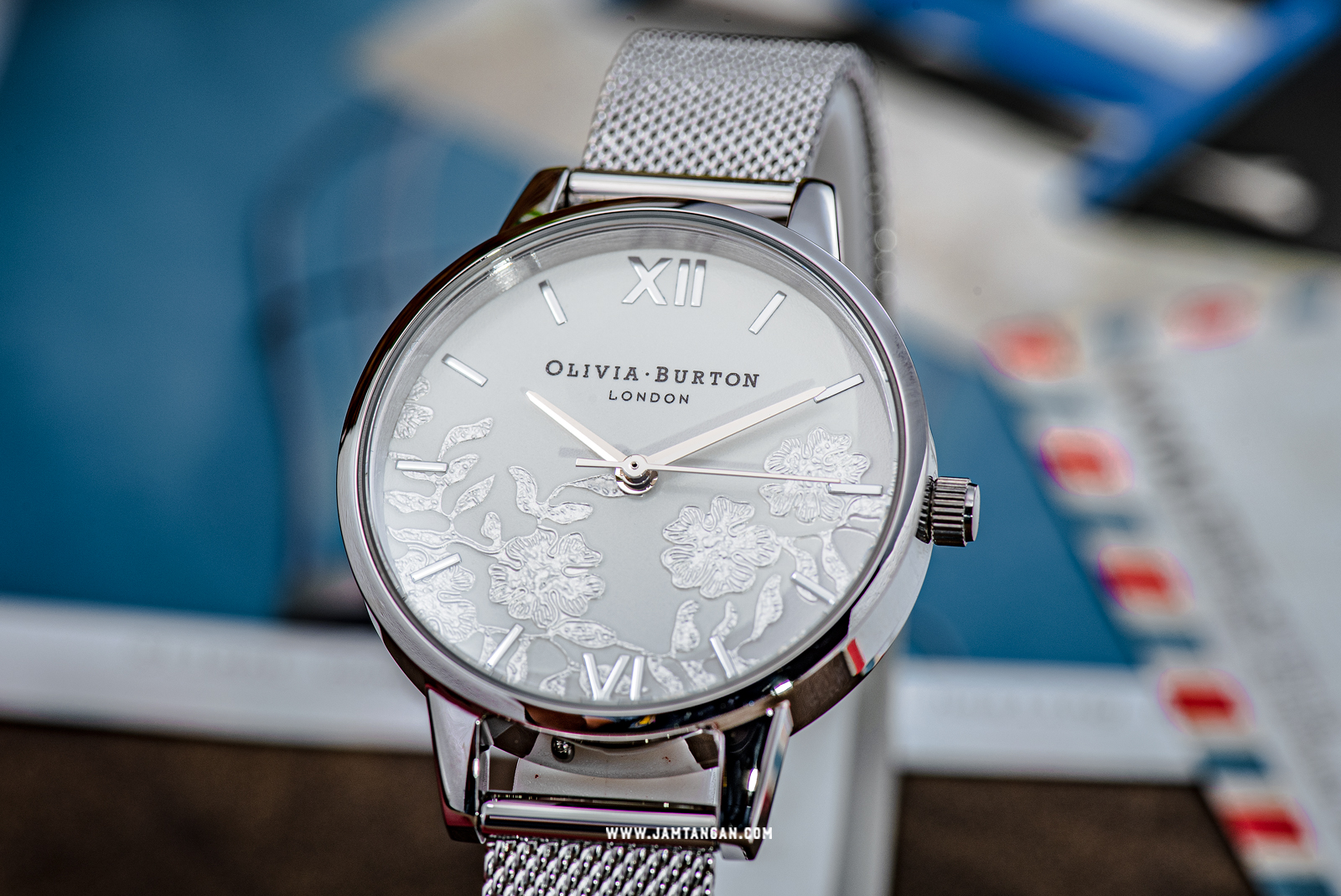 Olivia Burton Lace Detail OB16MV54 Flower Pattern Silver Dial Mesh Strap Machtwatch