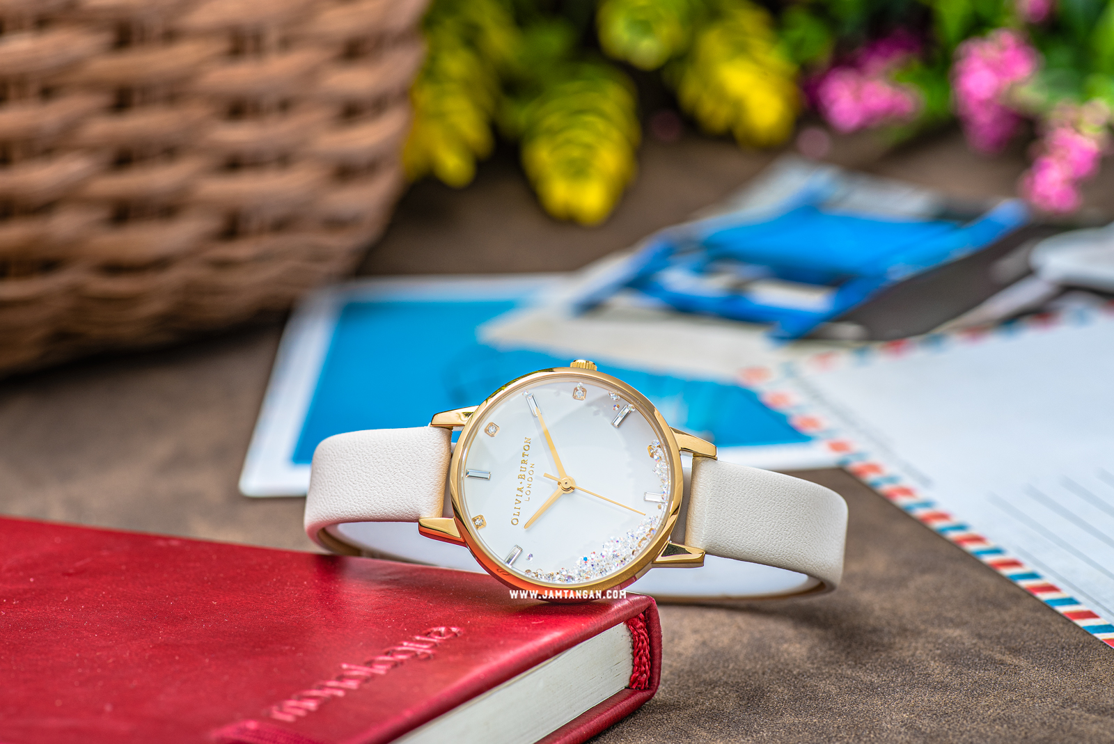 Olivia Burton Wishing Watch OB16SG09 Vegan White Dial Beige Leather Strap Machtwatch