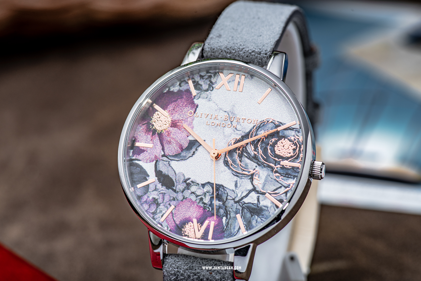 Olivia Burton Eco Friendly OB16VM23 Floral Dial Grey Leather Strap |  Jamtangan.com