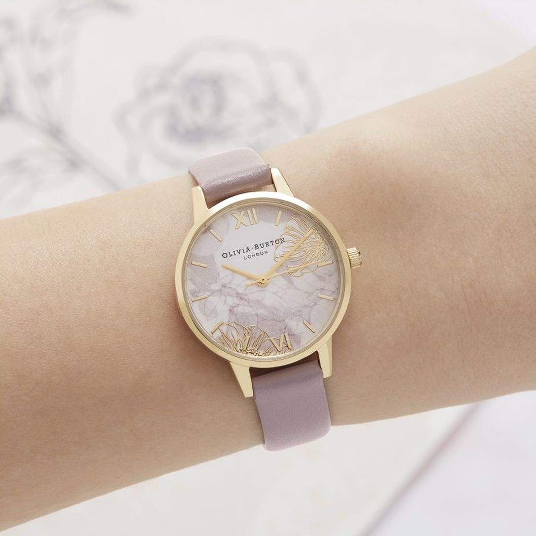 Olivia Burton OB16VM31 Abstract Florals Vegan Ladies Multicolor Dial Light Pink Leather Strap Machtwatch