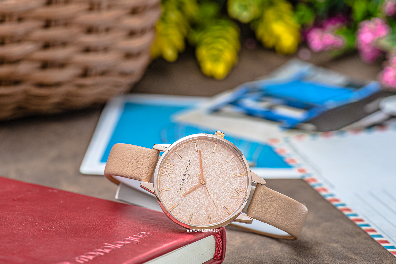 Olivia Burton Woven OB16WV01 Rose Gold Dial Tan Leather Strap Machtwatch