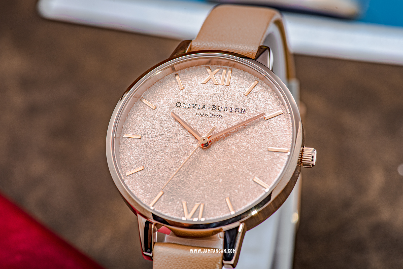 Olivia Burton Woven OB16WV01 Rose Gold Dial Tan Leather Strap Machtwatch
