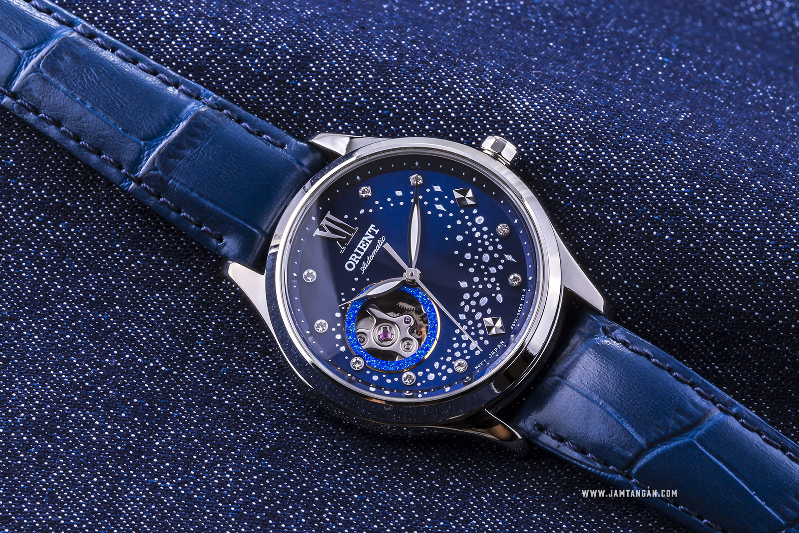 Orient RA-AG0018L Automatic Blue Moon Open Heart Ladies Blue Dial Blue Leather Strap Machtwatch