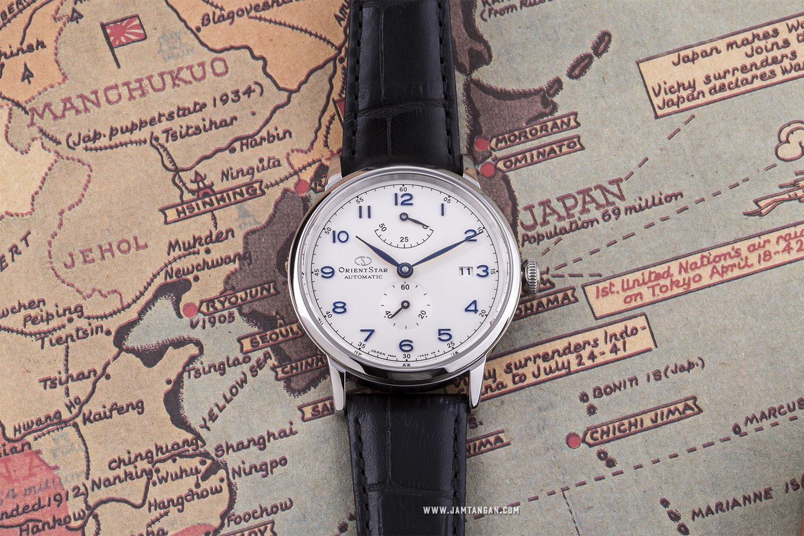 Orient RE-AW0004S Star Heritage Gothic Power Reserve Small Man Silver Dial Black Leather Strap Machtwatch
