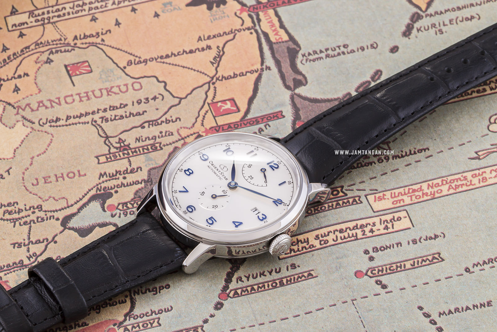 Orient RE-AW0004S Star Heritage Gothic Power Reserve Small Man Silver Dial Black Leather Strap Machtwatch