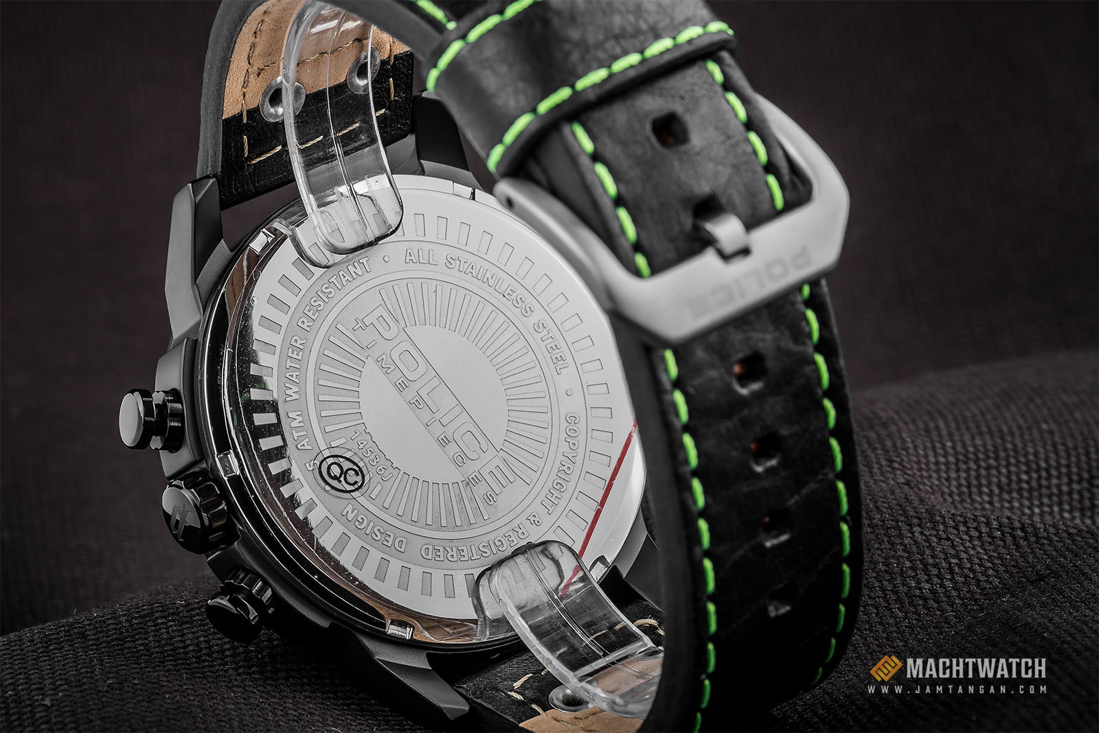 Police Adder PL.14536JSB/02B Chronograph Men Black Dial Black Leather Strap Machtwatch