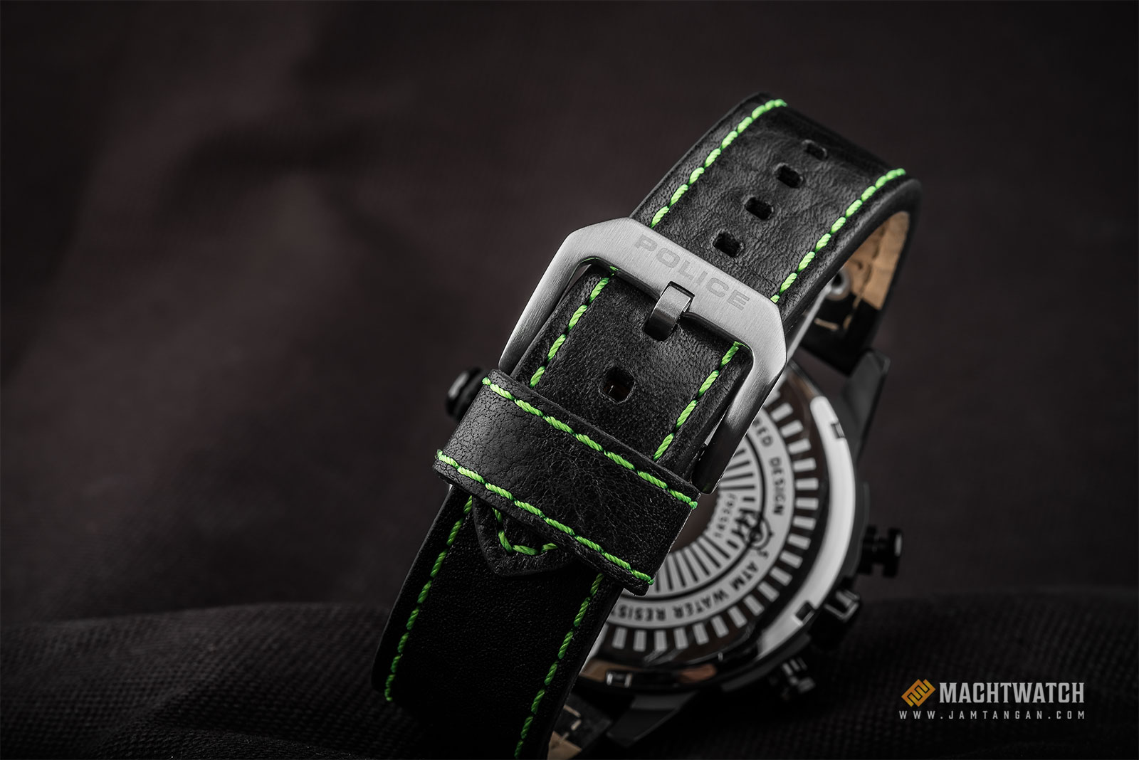 Police Adder PL.14536JSB/02B Chronograph Men Black Dial Black Leather Strap Machtwatch