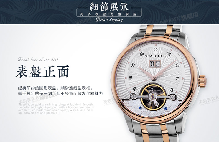 Seagull 217.413 Automatic Mechanical Big Date Flyweel Two-Tone Stainless Steel Machtwatch