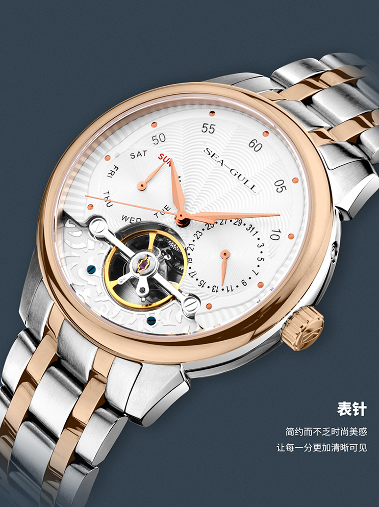 Seagull 217.414 Automatic Mechanical Day Date Flyweel Two-Tone Stainless Steel Machtwatch