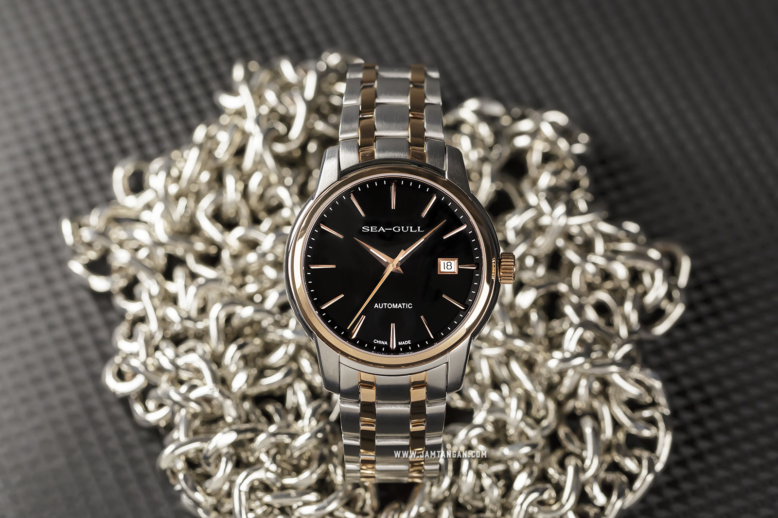 Seagull 217.421-BL Classic Simple Business Style Automatic Mechanical Black Dial Stainless Steel Machtwatch