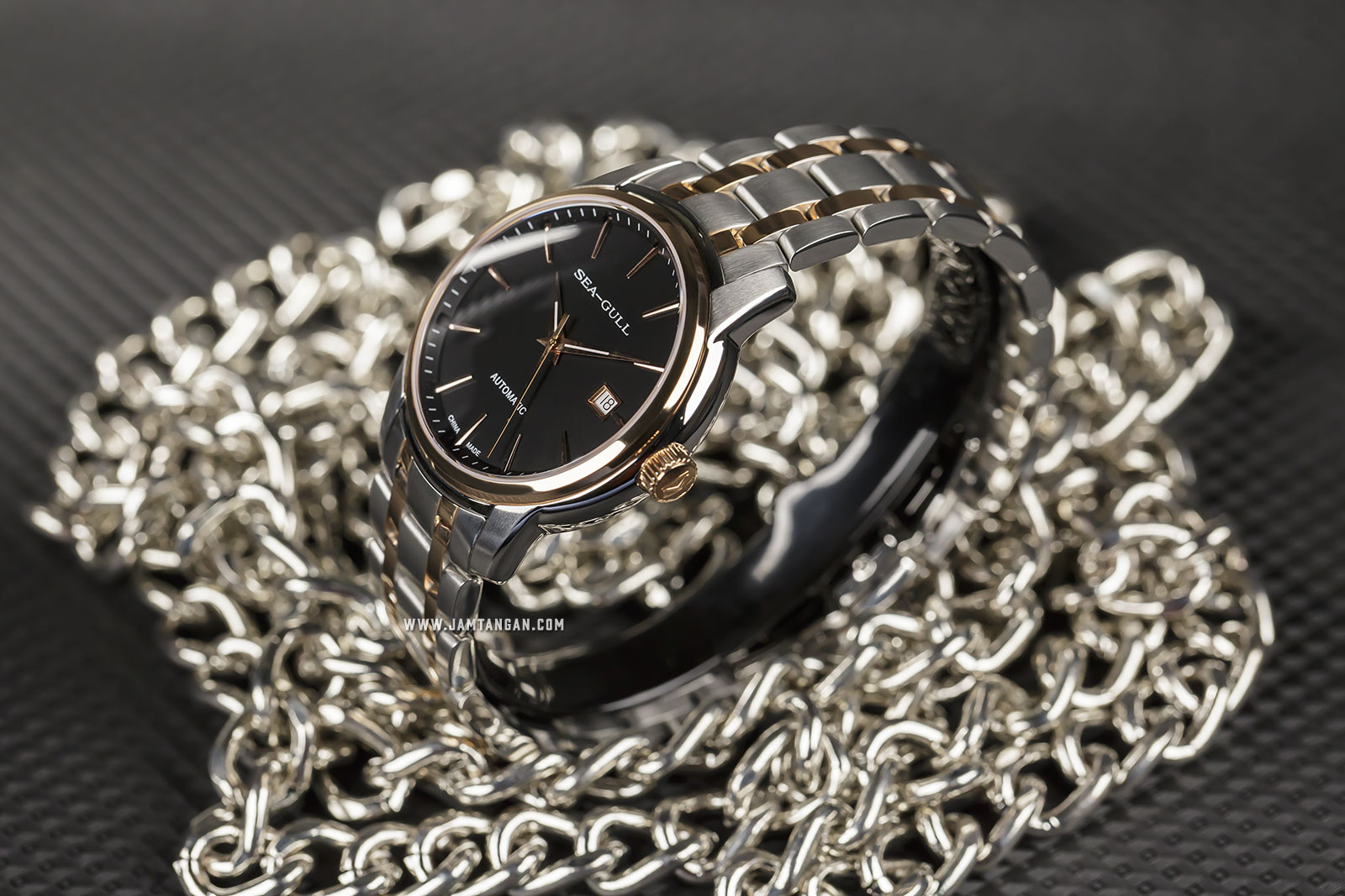 Seagull 217.421-BL Classic Simple Business Style Automatic Mechanical Black Dial Stainless Steel Machtwatch