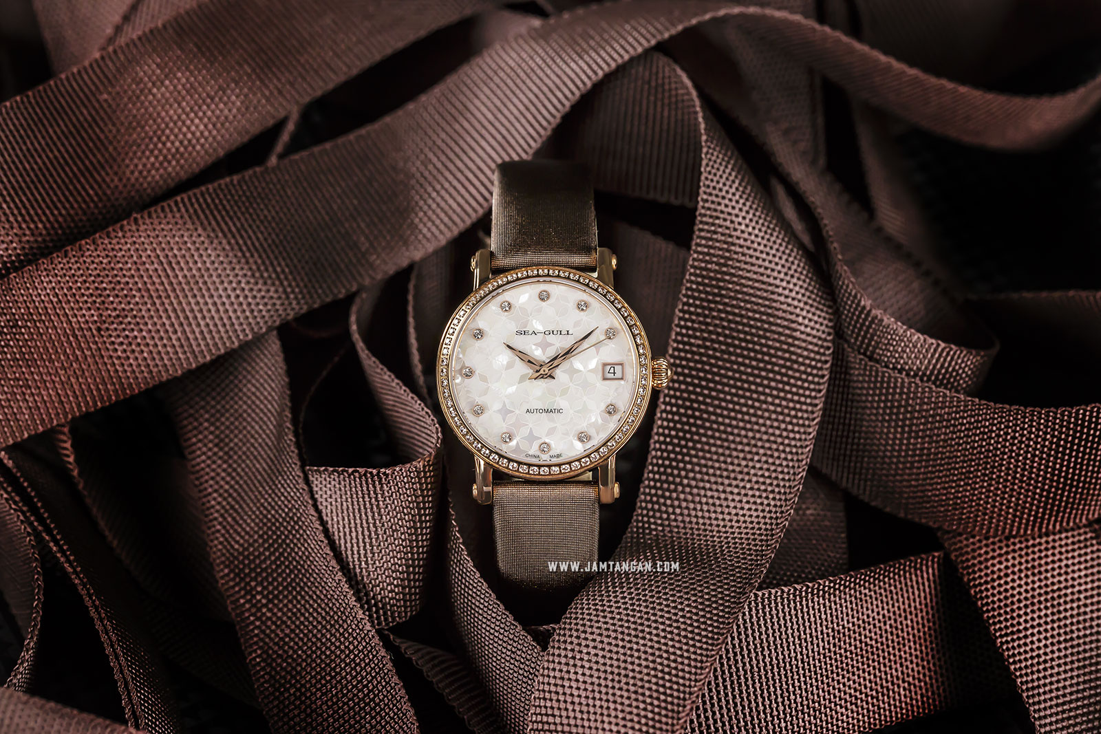 Seagull 719.387 Automatic Mechanical Ladies White Mother of Pearl Dial Brown Leather Strap Machtwatch