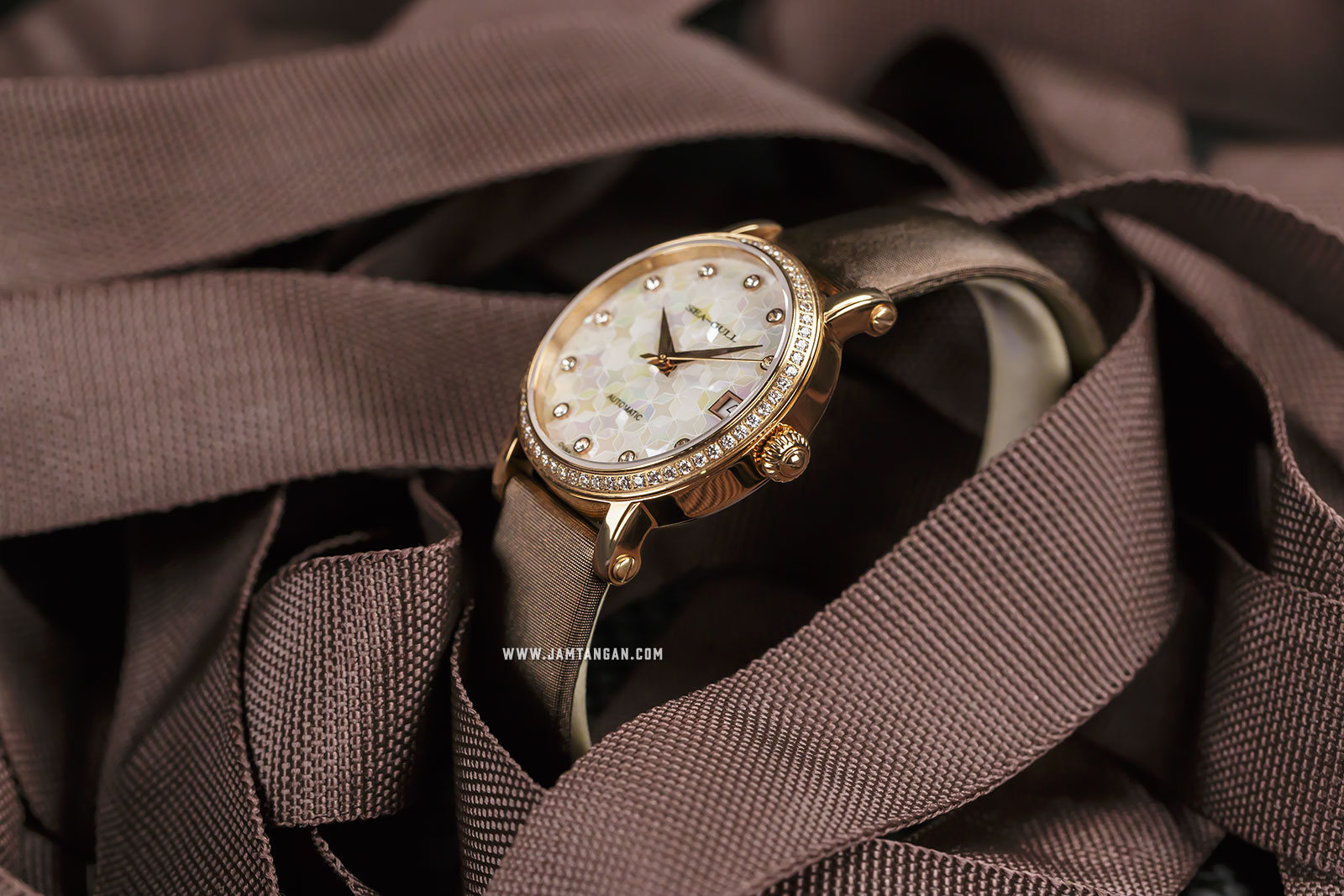 Seagull 719.387 Automatic Mechanical Ladies White Mother of Pearl Dial Brown Leather Strap Machtwatch