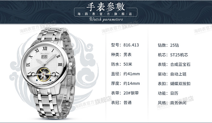 Seagull 816.413 Automatic Mechanical Power Reserve Flyweel Stainless Steel Machtwatch