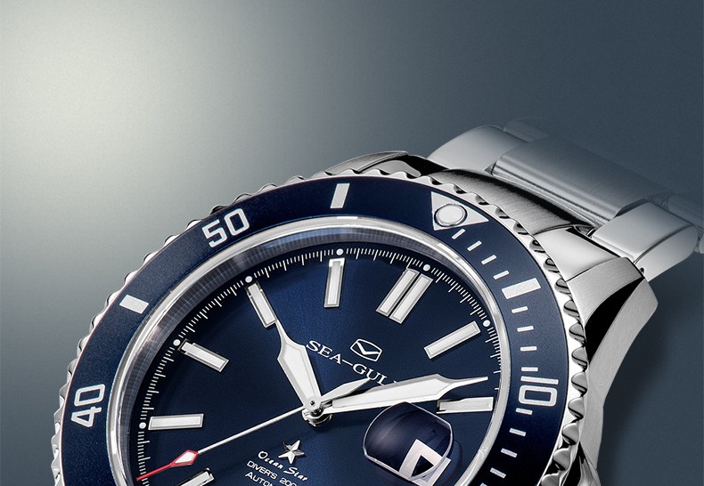Seagull 816.523-BU Ocean Star Automatic 200M Dive Blue Dial Stainless Steel Strap Machtwatch