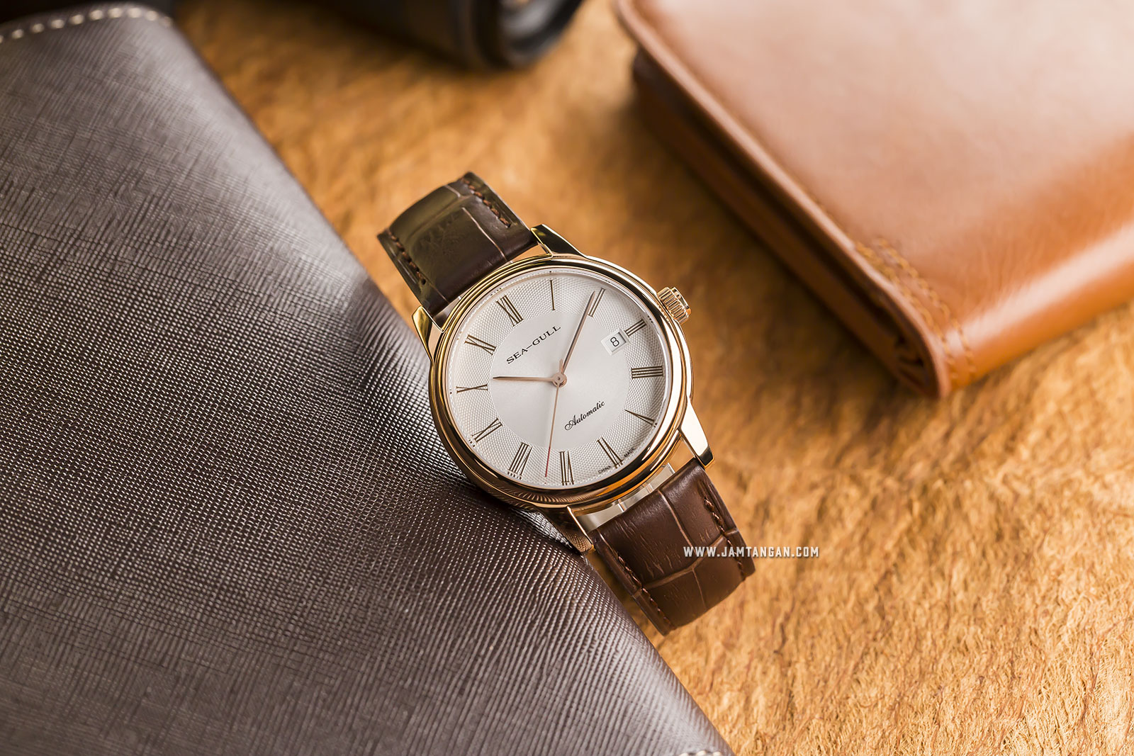 Seagull D519.405 Classic Automatic Mechanical White Dial Brown Leather Strap Machtwatch