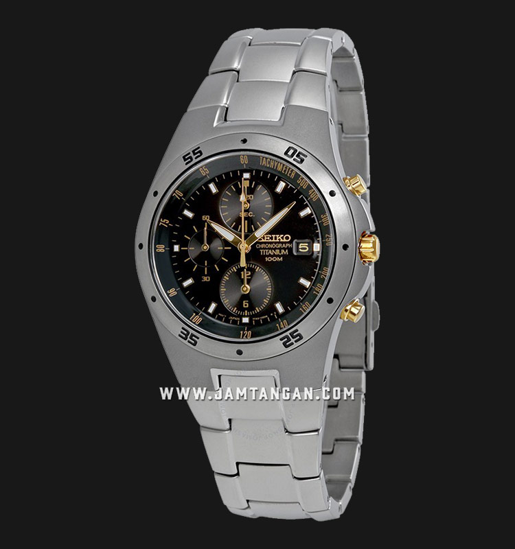 Seiko Chronograph SND451P1 Men Black Dial Titanium Strap | Jamtangan.com