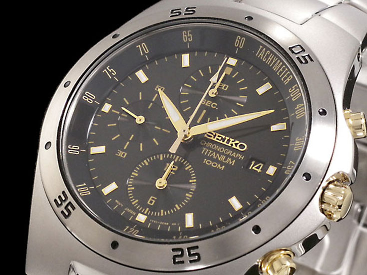 Seiko Chronograph SND451P1 Men Black Dial Titanium Strap | Jamtangan.com
