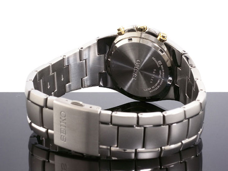 Seiko Chronograph SND451P1 Men Black Dial Titanium Strap | Jamtangan.com