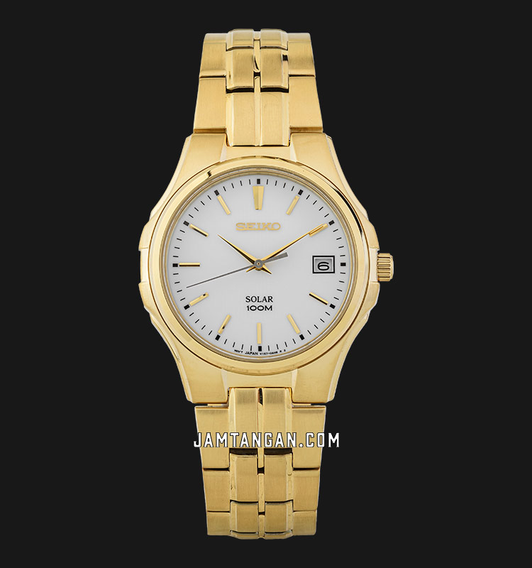 Seiko Solar SNE134P1 White Dial Gold 