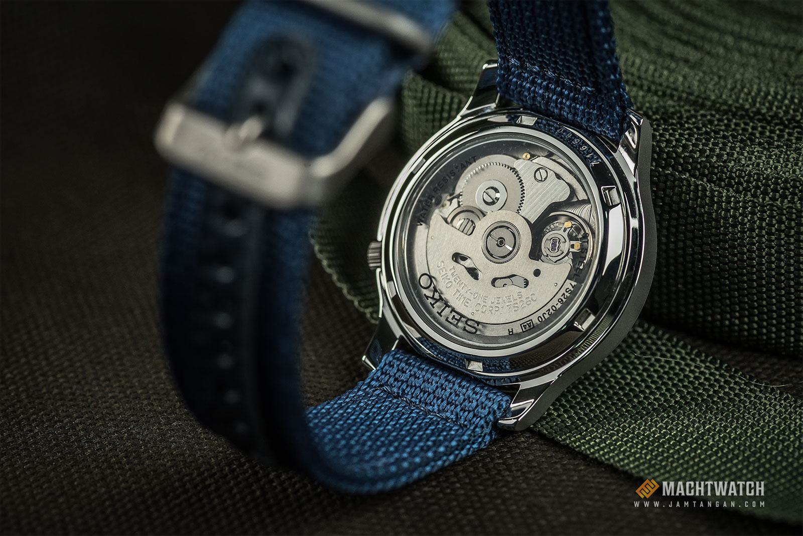 Seiko 5 SNK807K2 Automatic 21 Jewels Blue Military Nylon Strap Machtwatch