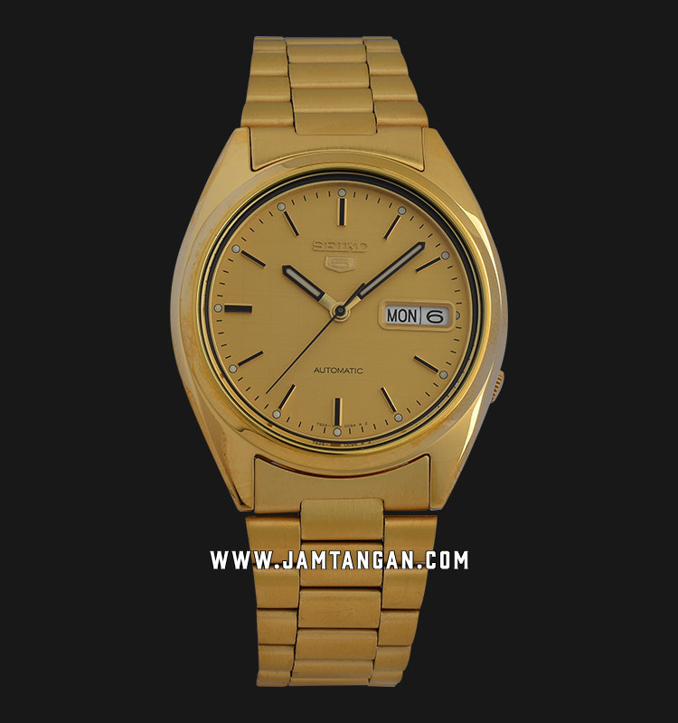 Seiko 5 SNXL72K1 Yellow Dial Gold Stainless Steel Strap | Jamtangan.com