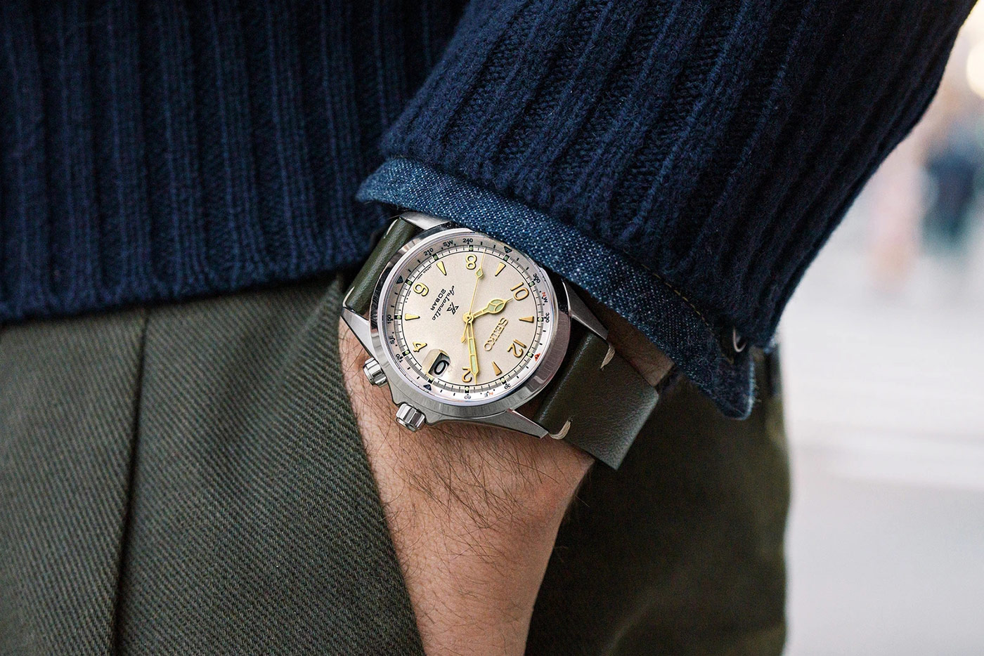 Seiko Prospex SPB123J1 Alpinist White Dial Green Leather Strap |  Jamtangan.com