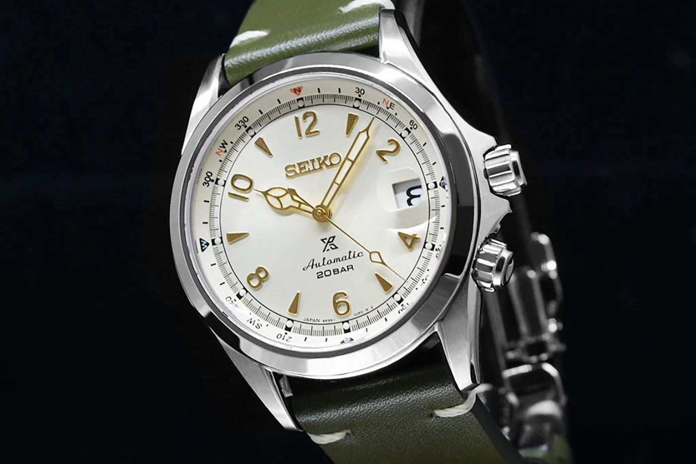 Seiko Prospex SPB123J1 Alpinist White Dial Green Leather Strap |  Jamtangan.com