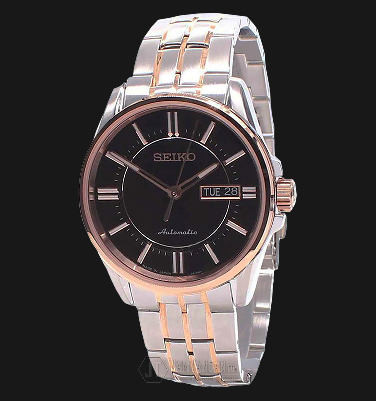 seiko black and rose gold watch