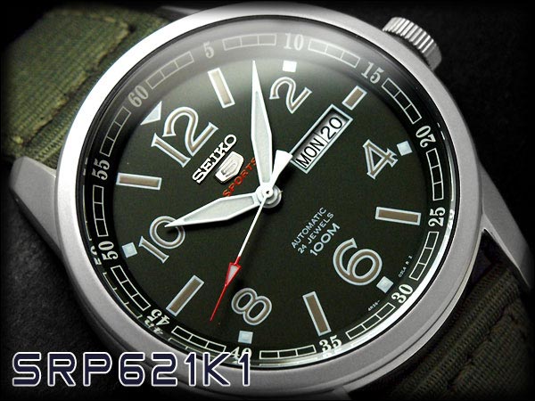 Seiko 5 Sports SRP621K1 Automatic Green Dial Stainless Steel Case Nylon Strap Machtwatch