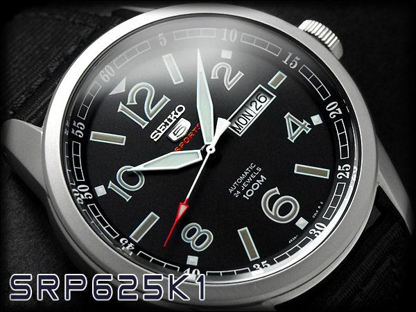 Seiko 5 Sports SRP625K1 Automatic Black Dial Stainless Steel Case Nylon Strap Machtwatch