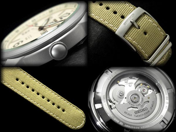 Seiko 5 Sports SRP635K1 Automatic Beige Dial Stainless Steel Case Nylon Strap Machtwatch