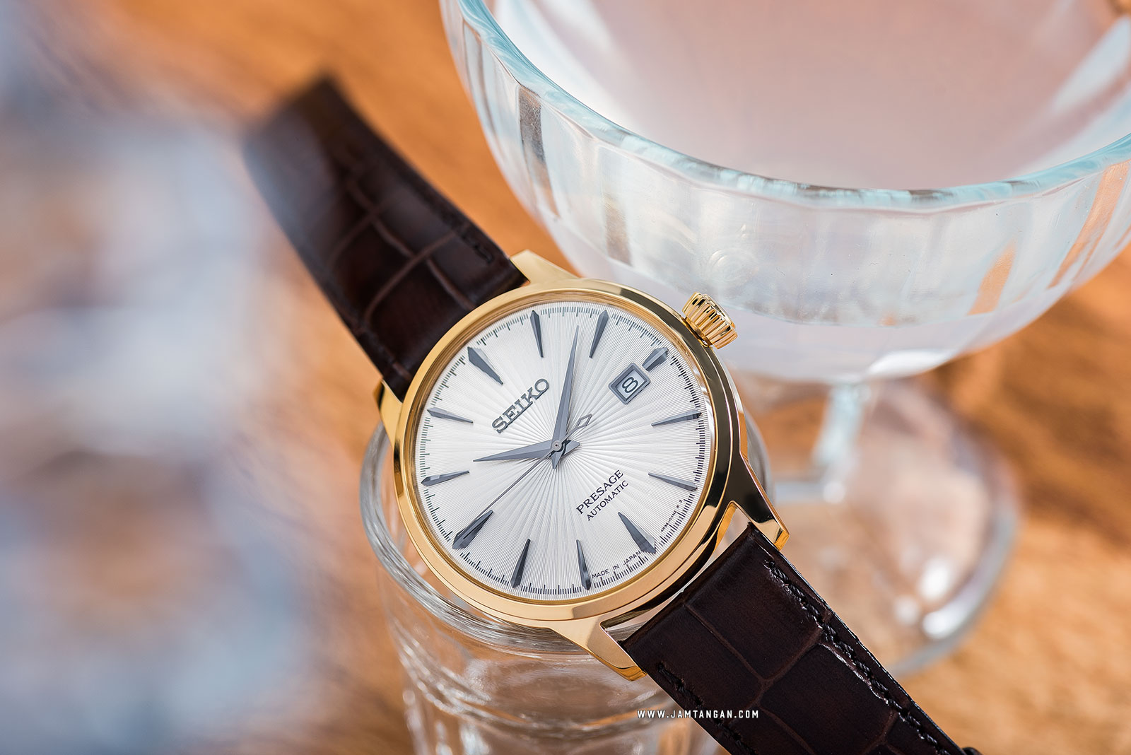 Seiko SRPB44J1 Presage Margarita Cocktail Automatic Champagne Texture Dial Brown Leather Strap Machtwatch
