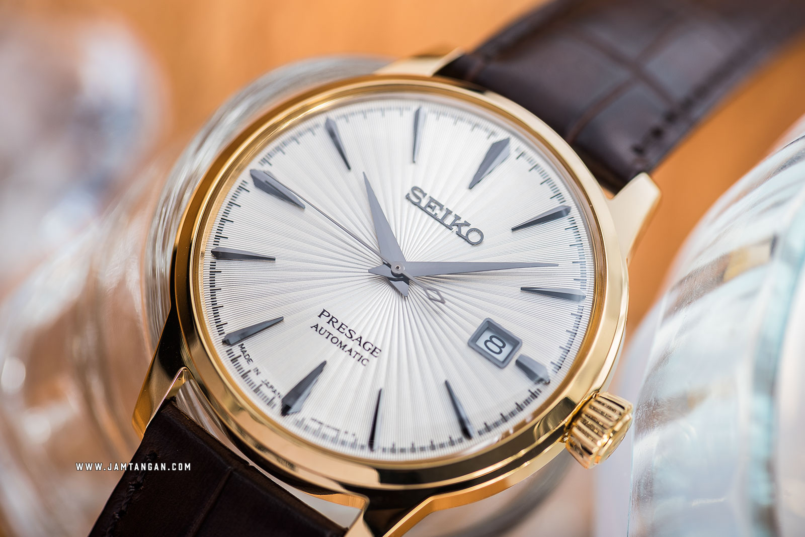Seiko SRPB44J1 Presage Margarita Cocktail Automatic Champagne Texture Dial Brown Leather Strap Machtwatch