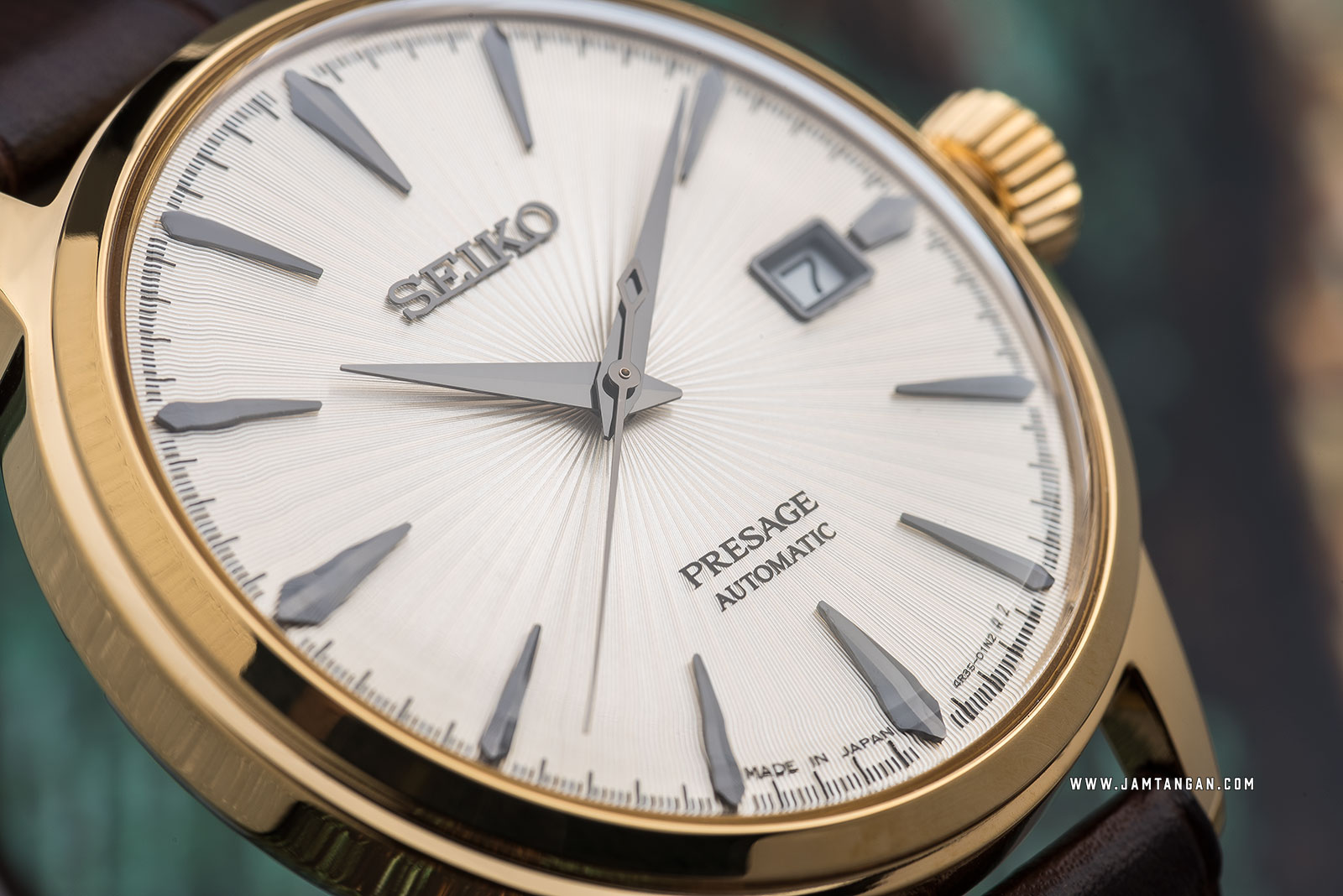 Seiko SRPB44J1 Presage Margarita Cocktail Automatic Champagne Texture Dial Brown Leather Strap Machtwatch
