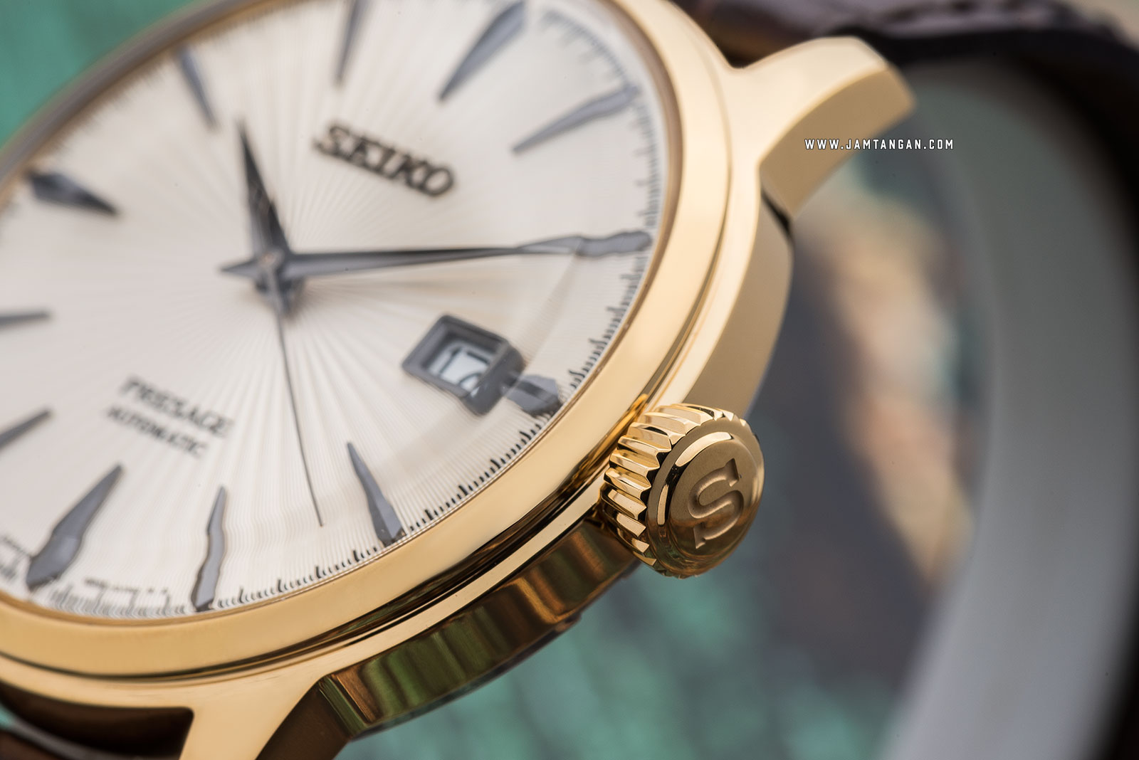 Seiko SRPB44J1 Presage Margarita Cocktail Automatic Champagne Texture Dial Brown Leather Strap Machtwatch