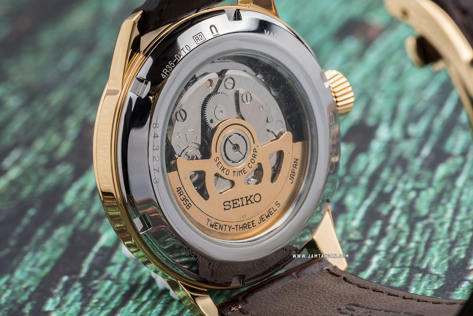 Seiko SRPB44J1 Presage Margarita Cocktail Automatic Champagne Texture Dial Brown Leather Strap Machtwatch