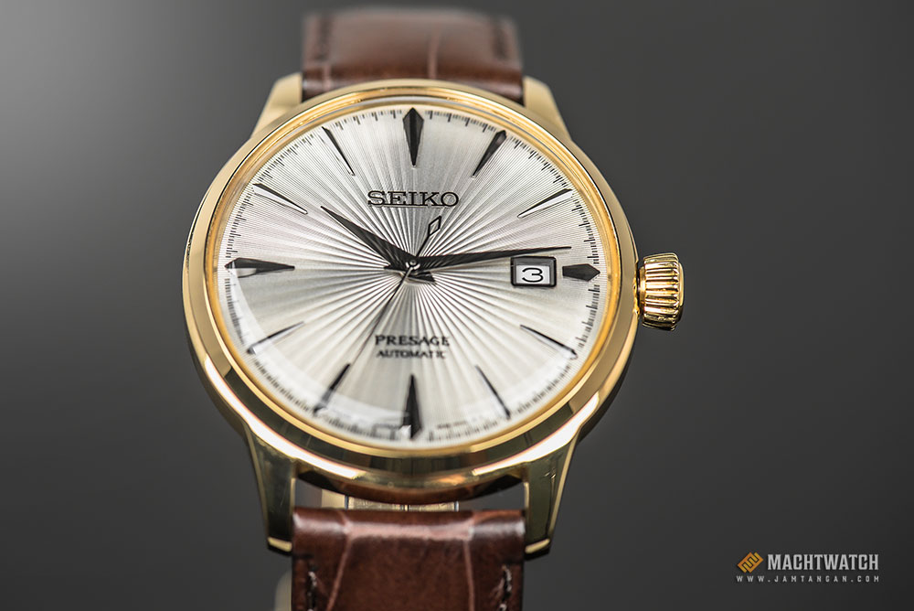 Seiko SRPB44J1 Presage Margarita Cocktail Automatic Champagne Texture Dial Brown Leather Strap Machtwatch