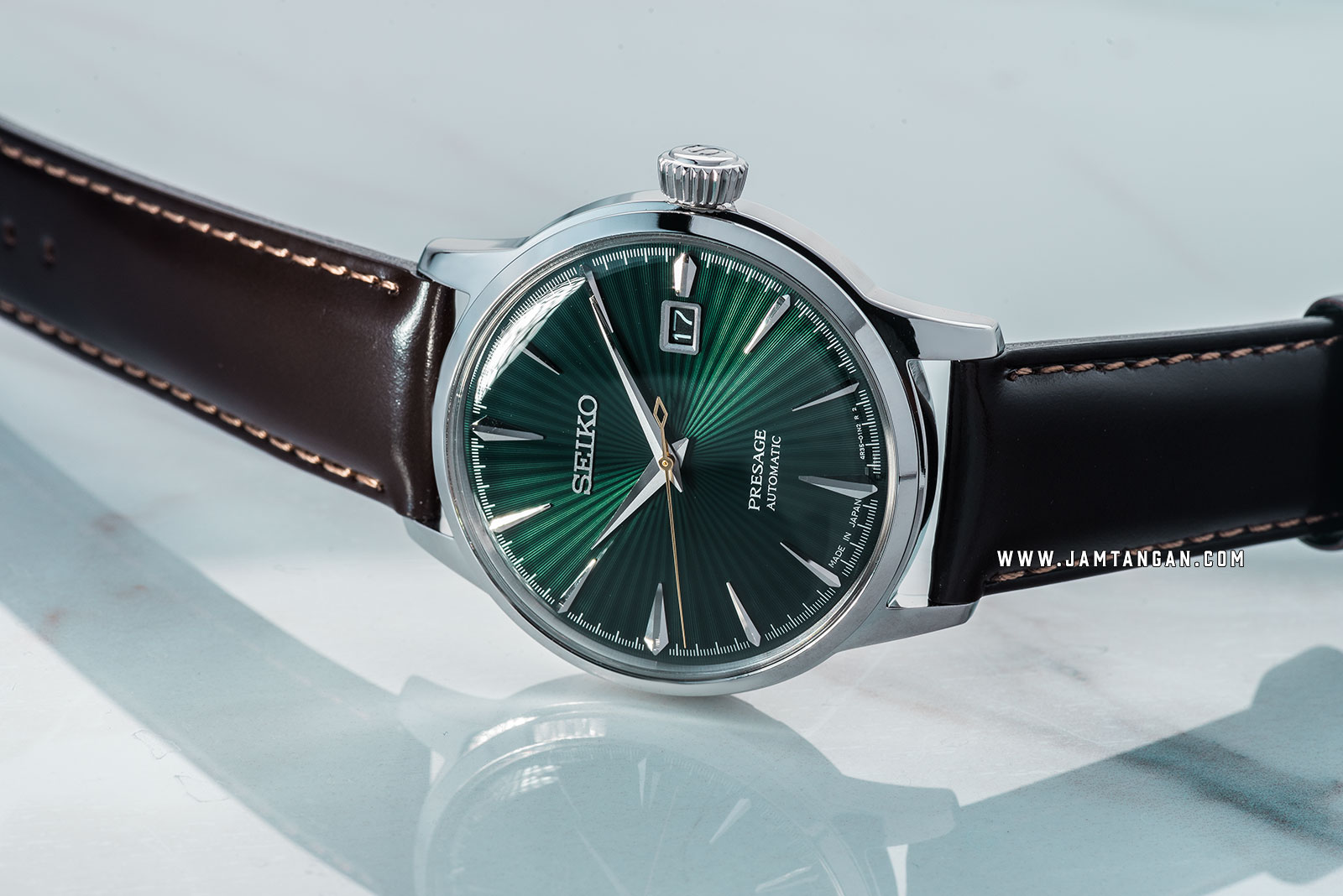 Seiko Presage SRPD37J1 Cocktail Mockingbird Automatic Green Dial Brown Leather Strap Machtwatch