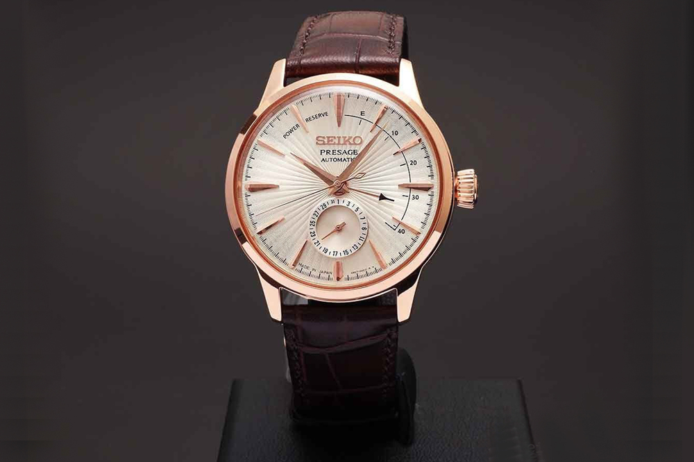 Seiko SSA346J1 Presage Sidecar Cocktail Automatic Champagne Texture Dial Brown Leather Strap Machtwatch