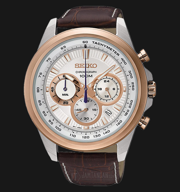 Seiko Chronograph SSB250P1 Quartz Tachymeter Leather Strap 100M Mens Watch