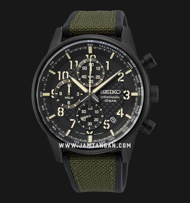 Seiko Chronograph SSB373P1 Black Dial Military Green Silicone Strap |  Jamtangan.com