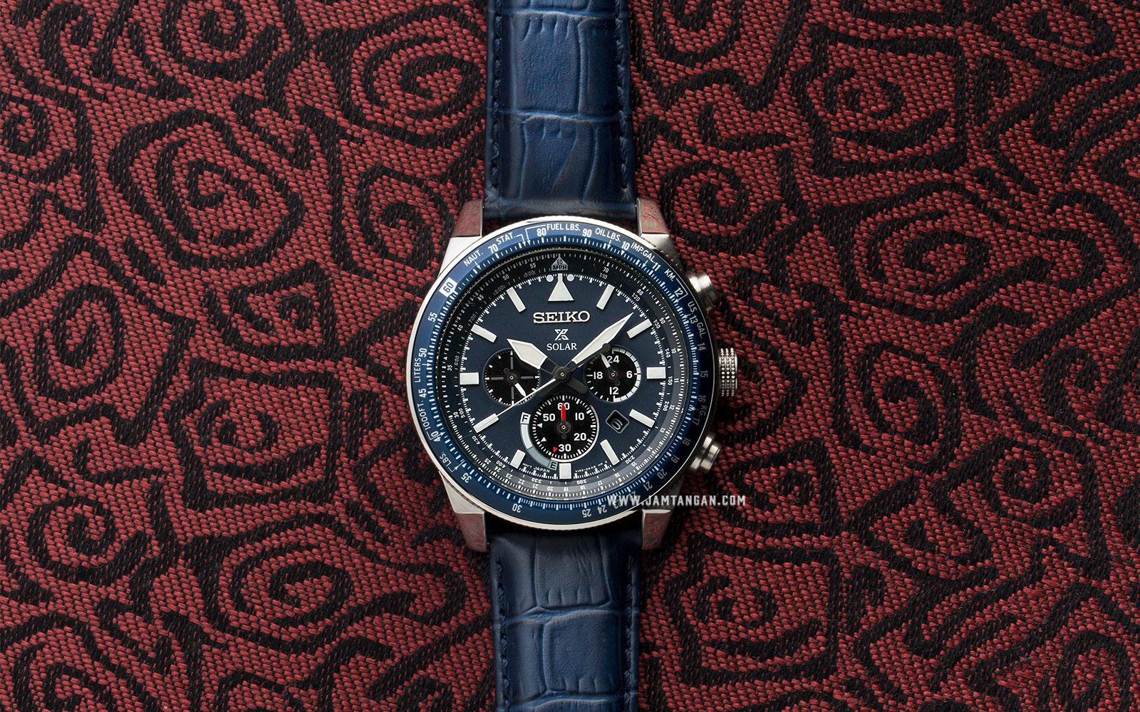 Seiko Prospex Sky SSC609P1 Solar Chronograph Blue Dial Blue Leather Strap |  Jamtangan.com
