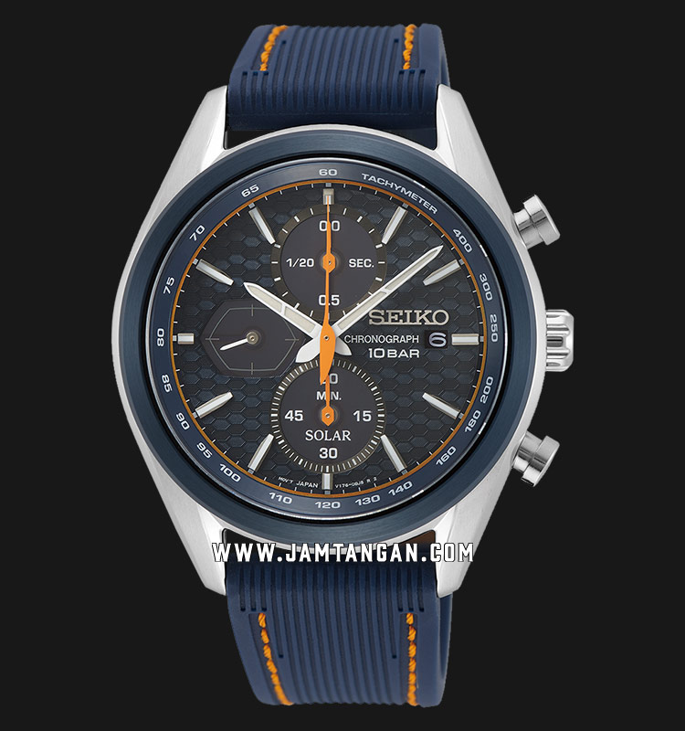Seiko SSC775P1 Solar Chronograph Men Navy Blue Dial Blue Rubber Strap |  Jamtangan.com