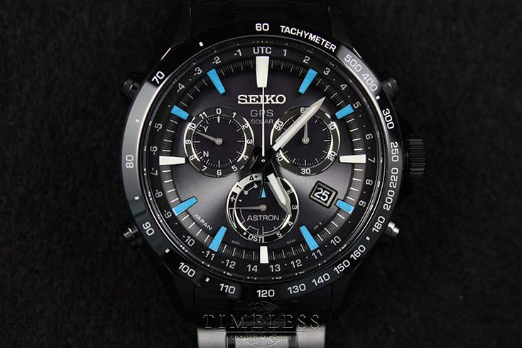 Seiko Astron SSE013J1 GPS Solar Chronograph 8X Series Black Stainless Steel Machtwatch